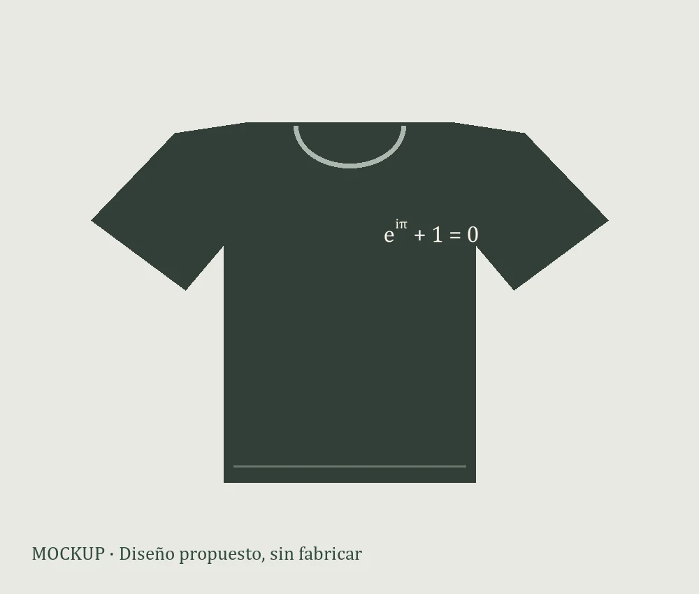 Mockup esquemático de camiseta oscura con la identidad de Euler en el pecho