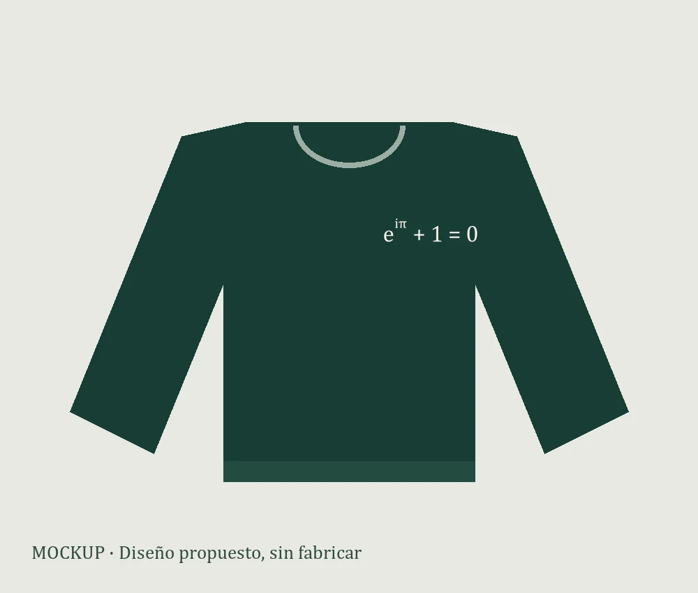 Mockup esquemático de sudadera verde con la identidad de Euler en el pecho